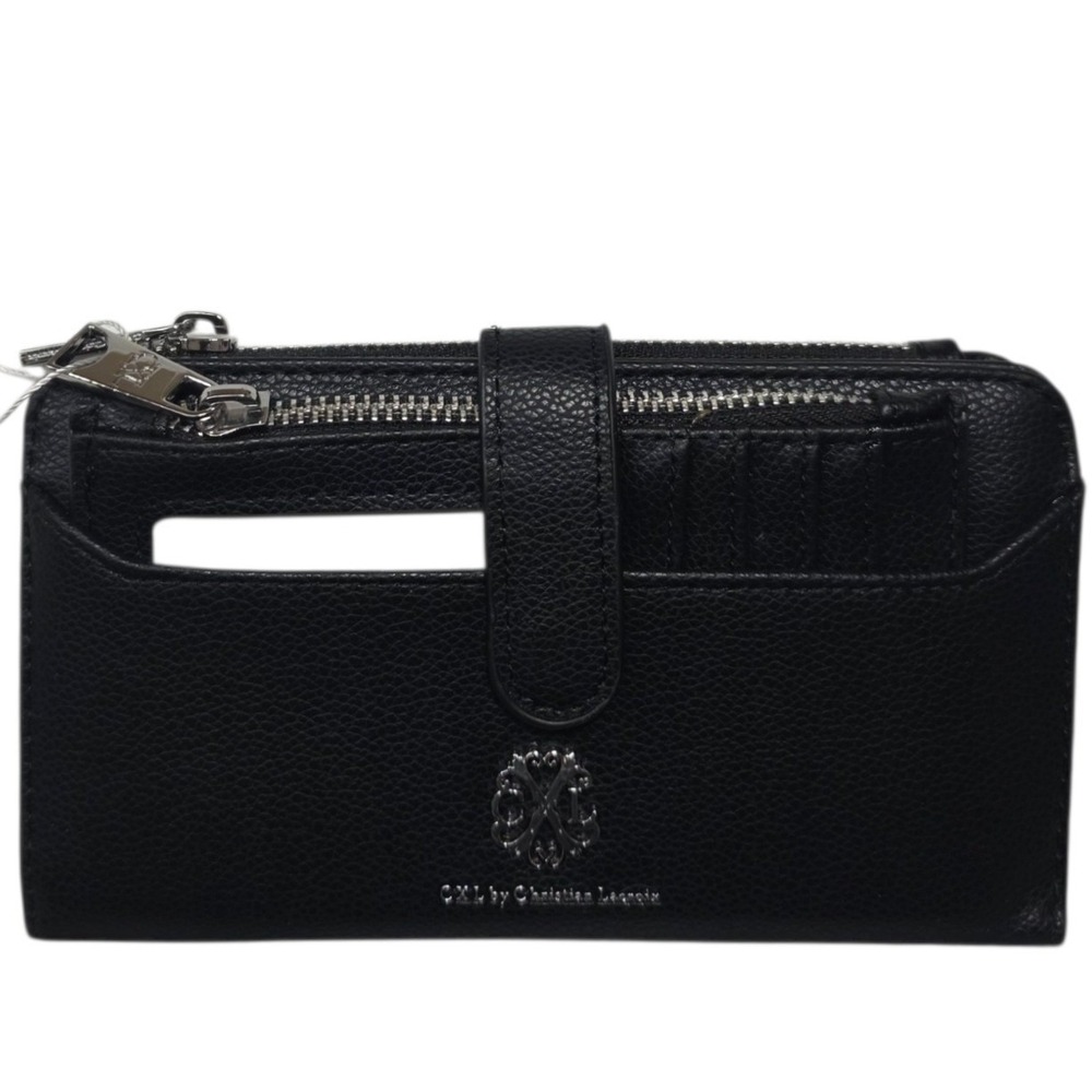 CXL by Christian Lacroix Bryce Pebble ID Fold Zipper Wallet Womens Black NWT